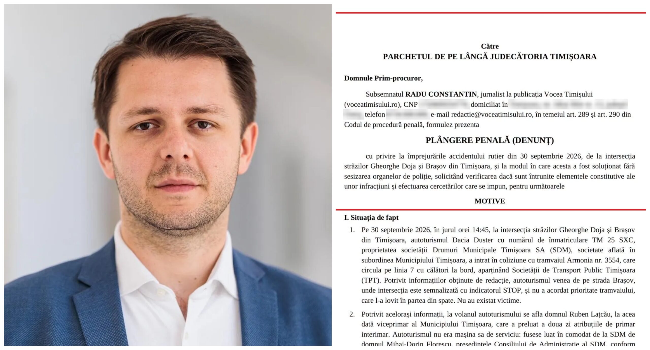 Plângere penală împotriva noului primar al Timișoarei, Ruben Lațcău, după un accident rutier